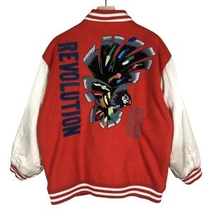 VTG 1985 REVOLUTION Turbo Sportswear Varsity Jacket Sz S / M Satin Sleeve Japan